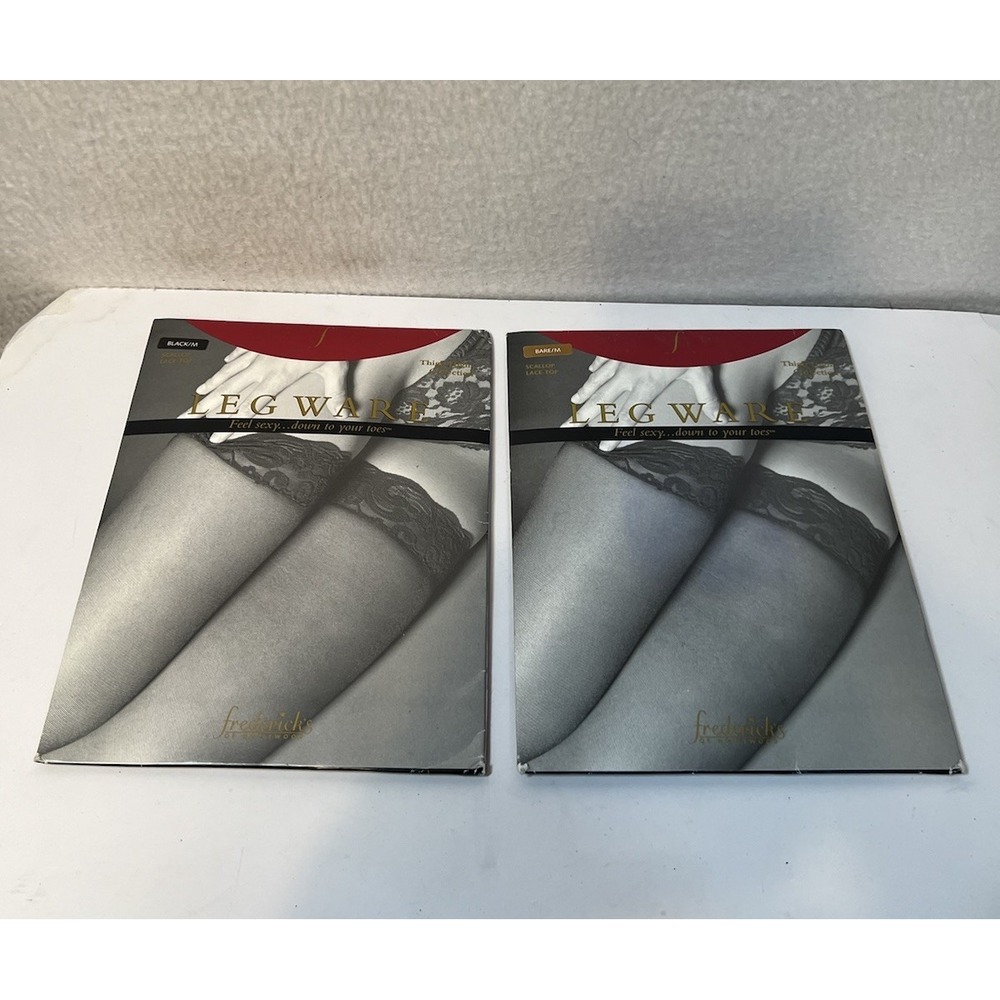 Fredricks Of Hollywood Vintage Thigh High Lot Of 2 Black /Br Scallop Lace Medium